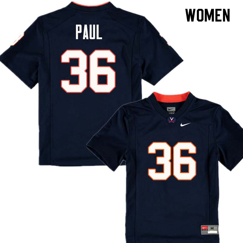 Women #36 Gladimir Paul Virginia Cavaliers College Football Jerseys Sale-Navy